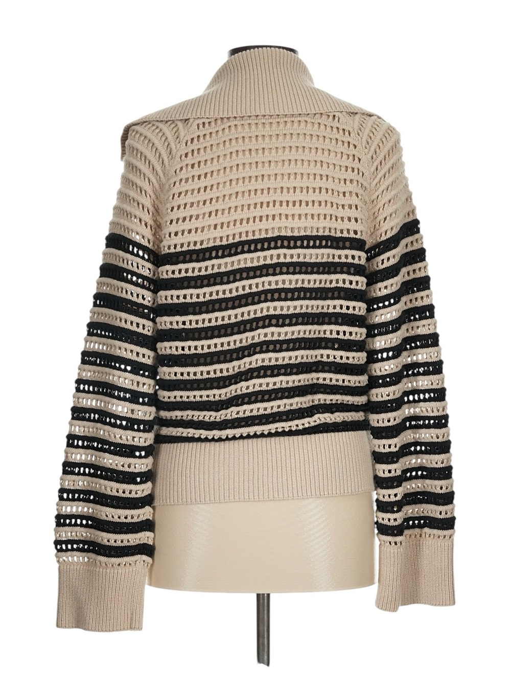 J. Crew Crochet Sailor Collar Sweater in Stripe M Tan Black Beachy Nautical - Picture 2 of 7